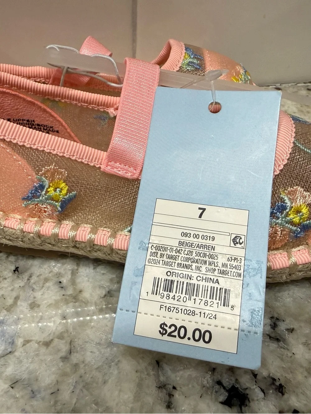 Cat & Jack Peach Pink Floral Mary Jane Slip-On Shoes Size 7 NWT
